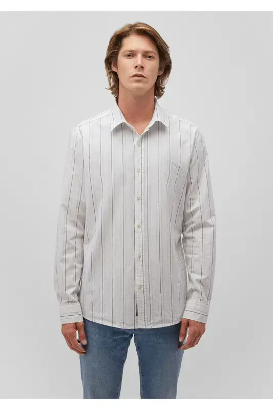 Полосатая Белая Рубашка Slim Fit / Узкий Крой 0211144- - 2