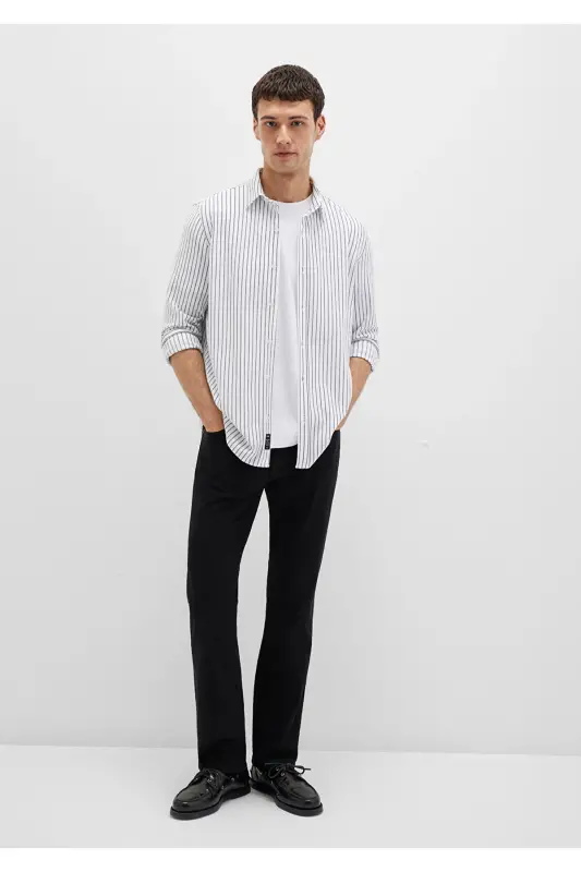 Полосатая Белая Рубашка Slim Fit / Узкий Крой 0211403-91334-Разноцветный - 2