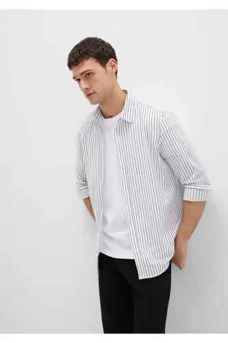 Полосатая Белая Рубашка Slim Fit / Узкий Крой 0211403-91334-Разноцветный - 3