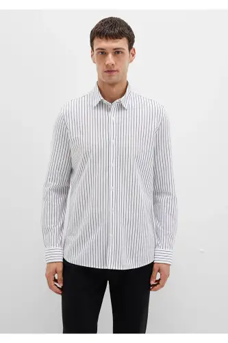 Полосатая Белая Рубашка Slim Fit / Узкий Крой 0211403-91334-Разноцветный - 4