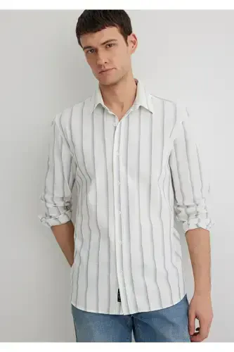 Полосатая Белая Рубашка Slim Fit / Узкий Крой 0211546- - 1