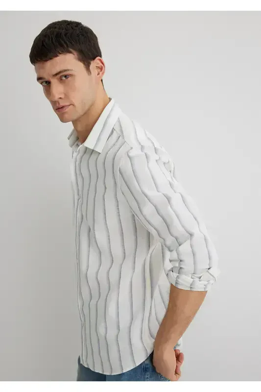 Полосатая Белая Рубашка Slim Fit / Узкий Крой 0211546- - 2