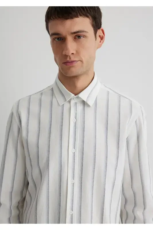 Полосатая Белая Рубашка Slim Fit / Узкий Крой 0211546- - 5