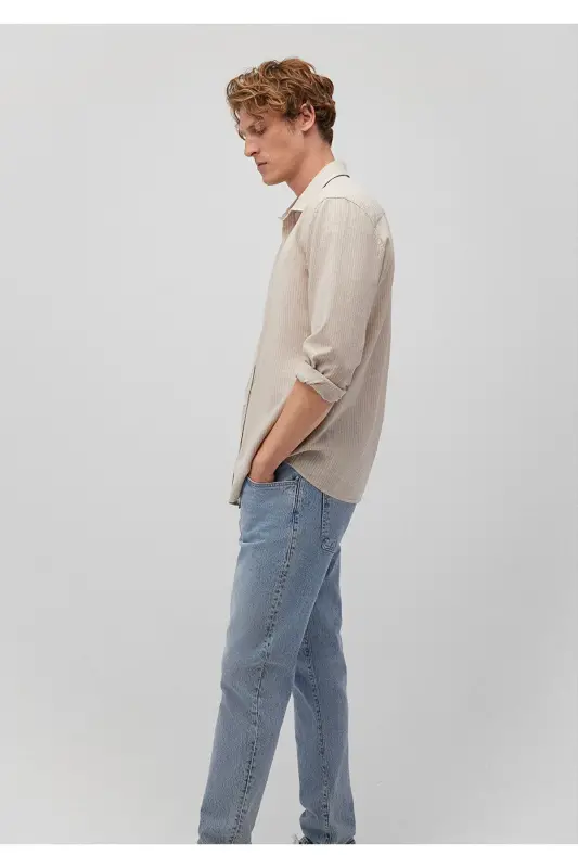 Полосатая бежевая рубашка Slim Fit из тенсела Tm Lyocell / Da - 2