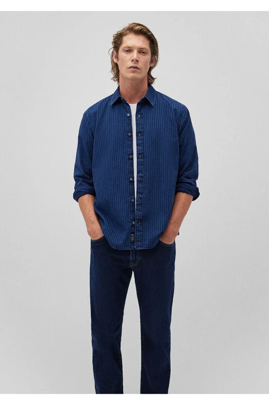 Полосатая джинсовая рубашка Slim Fit / узкий крой 0210882- - 1