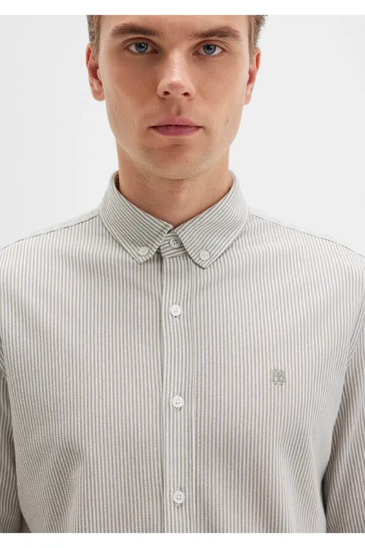 Полосатая рубашка цвета хаки Slim Fit / узкого кроя 0211402-91332-Разноцветный - 6