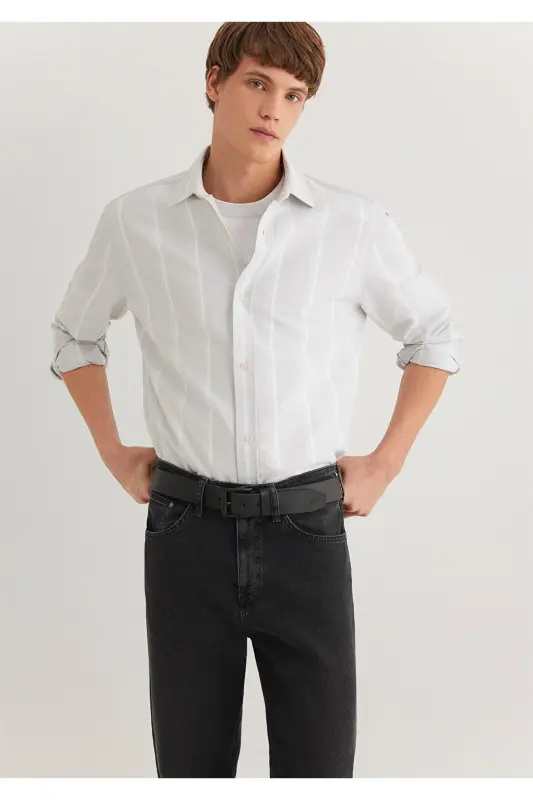 Полосатая Серая Рубашка Regular Fit / Normal Kesim 0211 - 1