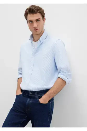 Полосатая Синяя Рубашка Slim Fit / Узкий Крой 0211402-8 - 3