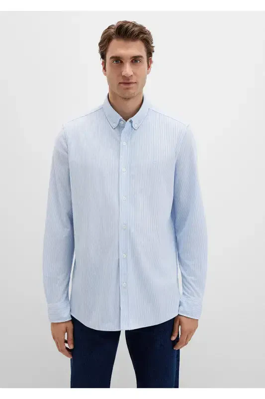 Полосатая Синяя Рубашка Slim Fit / Узкий Крой 0211402-8 - 4