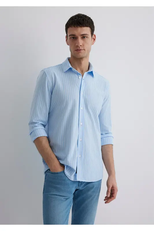 Полосатая Синяя Рубашка Slim Fit / Узкий Крой 0211404-8 - 2