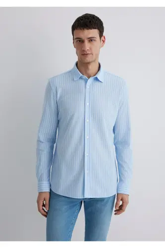 Полосатая Синяя Рубашка Slim Fit / Узкий Крой 0211404-8 - 3