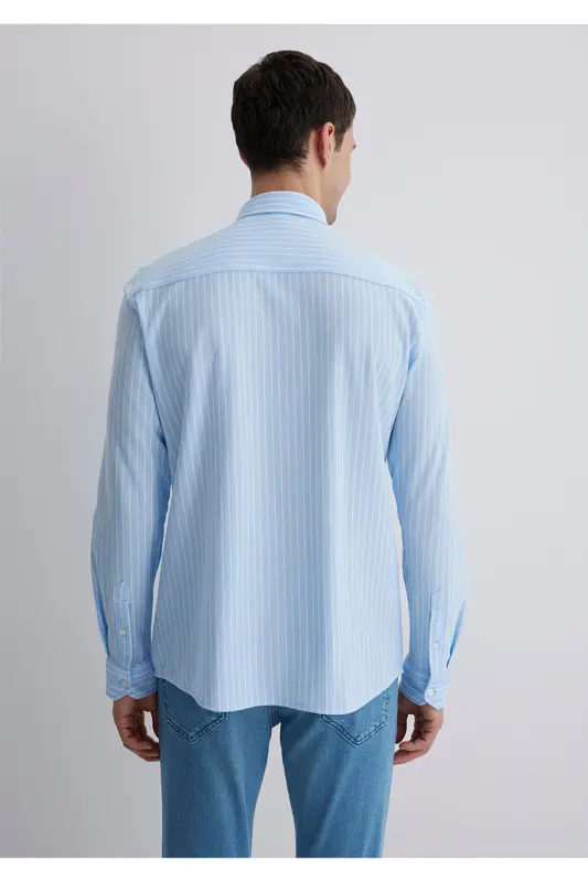 Полосатая Синяя Рубашка Slim Fit / Узкий Крой 0211404-8 - 4
