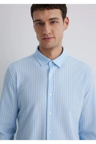 Полосатая Синяя Рубашка Slim Fit / Узкий Крой 0211404-8 - 5