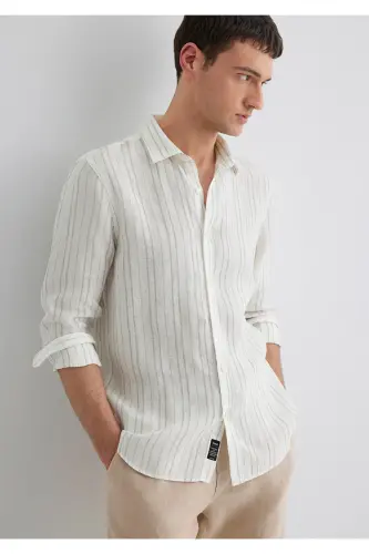 Полосатая Зеленая Рубашка Regular Fit / Normal Kesim 02 