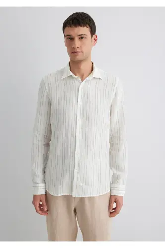 Полосатая Зеленая Рубашка Regular Fit / Normal Kesim 02 - 4