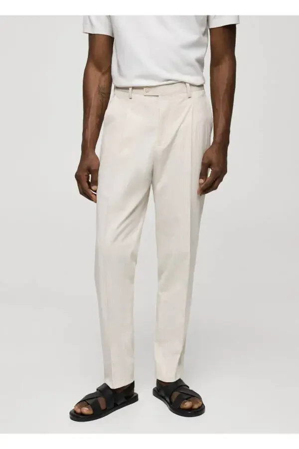 Полосатые вафельные хлопковые брюки Slim Fit - 1