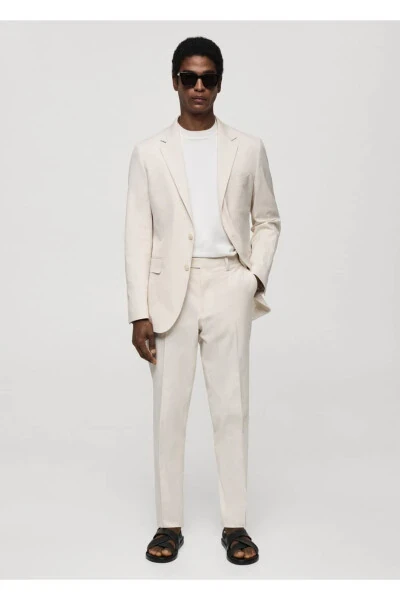 Полосатые вафельные хлопковые брюки Slim Fit - MANGO MAN (1)