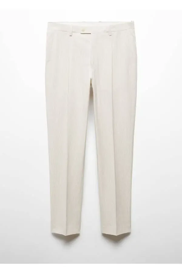 Полосатые вафельные хлопковые брюки Slim Fit - 3