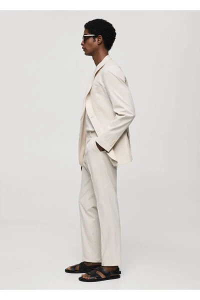 Полосатые вафельные хлопковые брюки Slim Fit - 6