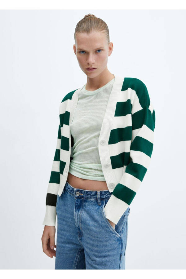 Полосатый кардиган с V-образным вырезом - 1