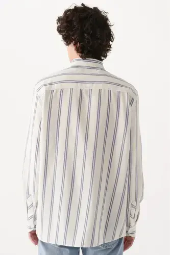 полосатый рубашка с длинными рукавами, фарфоровый синий - 3