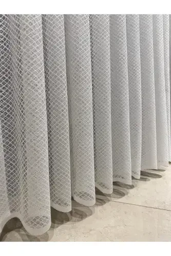 Полосатый Тюль Вышитый Узорчатый - Подходит для любой комнаты Тач (Средняя Складка) - Молочно-белый - TAÇ (1)