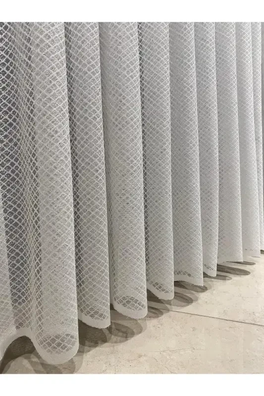 Полосатый Тюль Вышитый Узорчатый - Подходит для любой комнаты Тач (Средняя Складка) - Молочно-белый - 2