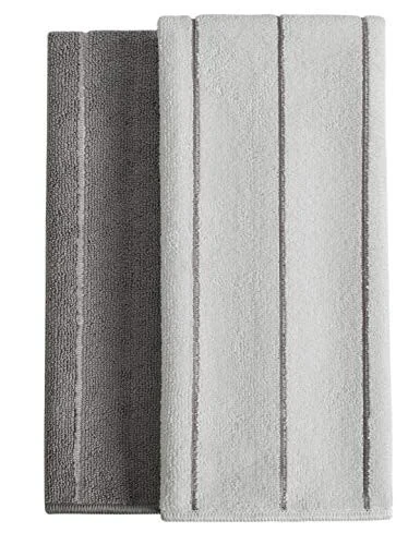 Полотенца для кухни из микрофибры - супер абсорбирующие, мягкие и однотонные полотенца для посуды, 8 штук (полосатый дизайн в сером и белом цвете), 26 х 18 дюймов - HYER KITCHEN (1)