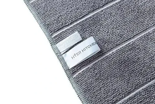 Полотенца для кухни из микрофибры - супер абсорбирующие, мягкие и однотонные полотенца для посуды, 8 штук (полосатый дизайн в сером и белом цвете), 26 х 18 дюймов - 4