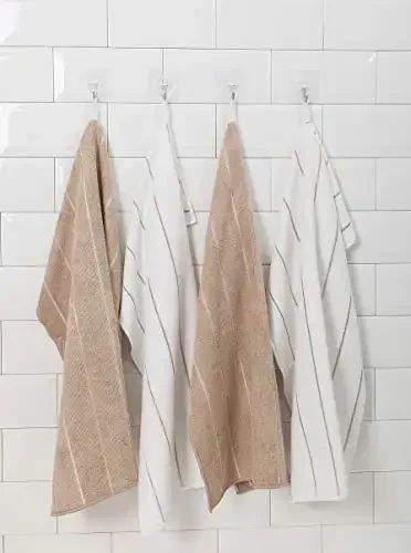 Полотенца кухонные из микрофибры - Супер впитывающие, мягкие и однотонные полотенца для посуды, 8 шт. (Коричневые и белые в полоску), 66 x 46 см - 7