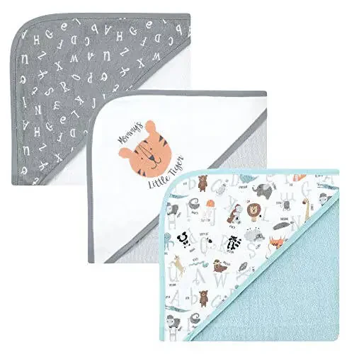 Полотенца с капюшоном для новорожденных Hudson Baby Unisex Baby Cotton Rich, алфавит, универсальный размер - 6