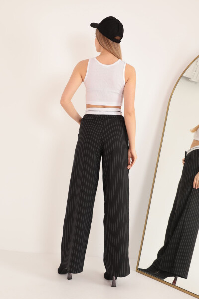 Polyester Blend High Waist Striped Palazzo Women's Pants - Black - 2