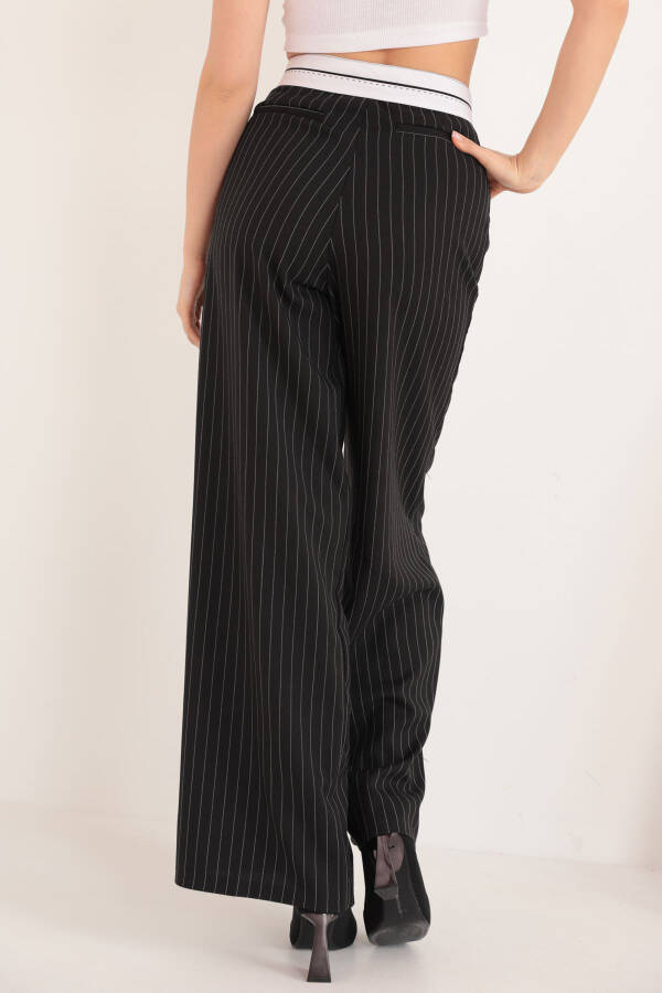 Polyester Blend High Waist Striped Palazzo Women's Pants - Black - 4