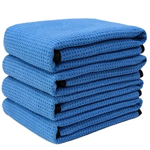 POLYTE Elite Mikrofiber Kurulama Bezi (16x24, 4 Adet, Waffle, Mavi) - 1