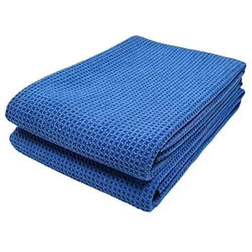 POLYTE Elite Microfiber Drying Towel (25x36, 2 Pack, Waffle, Blue) - 1