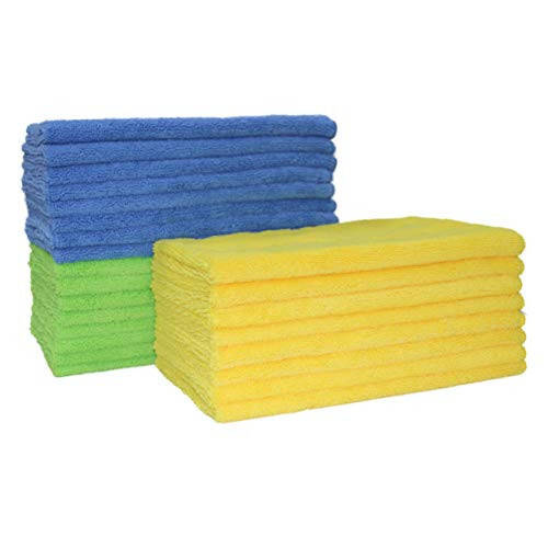 POLYTE Microfiber Cleaning Towel (16x24 in, 18 Pack, Blue,Green,Yellow) - 1
