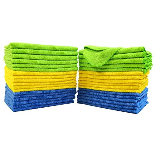 POLYTE Microfiber Cleaning Cloth, 12 x 16 in, Blue, Green, Yellow, 36 Pack - POLYTE