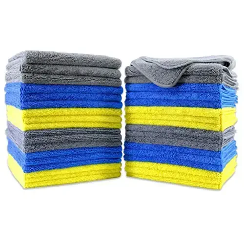 POLYTE Premium Microfiber Cleaning Towel,16x16 in 36 Pack (Blue,Gray,Yellow) - 1