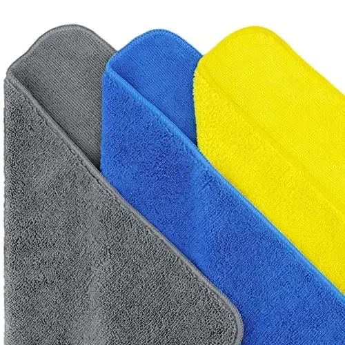 POLYTE Premium Microfiber Cleaning Towel,16x16 in 36 Pack (Blue,Gray,Yellow) - 2