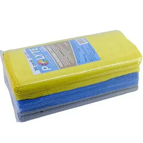 POLYTE Premium Microfiber Tozalash Sochigi, 16x16 dyuym 36 dona (Moviy, Kulrang, Sariq) - 6