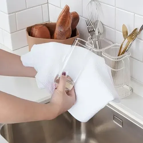 POLYTE Premium Microfiber Kitchen Dish Hand Towel Waffle Weave 12 Pack (16x28 in, White) - 4