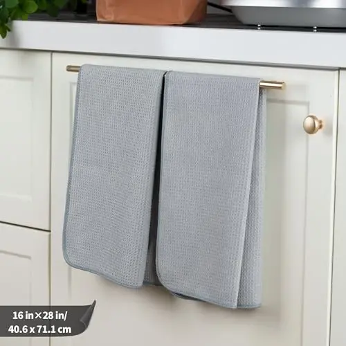 POLYTE Premium Mikrofiber Mutfak Bulaşık El Havlusu Waffle Örgü 12'li Paket (16x28 inç, Gri) - 2