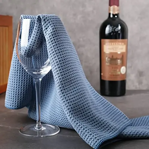 POLYTE Premium Microfiber Kitchen Dish Hand Towel Waffle Weave 12 Pack (16x28 in, Dark Blue, Gray, Off White) - 6