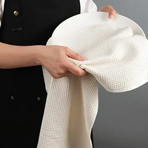 POLYTE Premium Microfiber Kitchen Dish Hand Towel Waffle Weave 12 Pack (16x28 in, Dark Blue, Gray, Off White) - 7