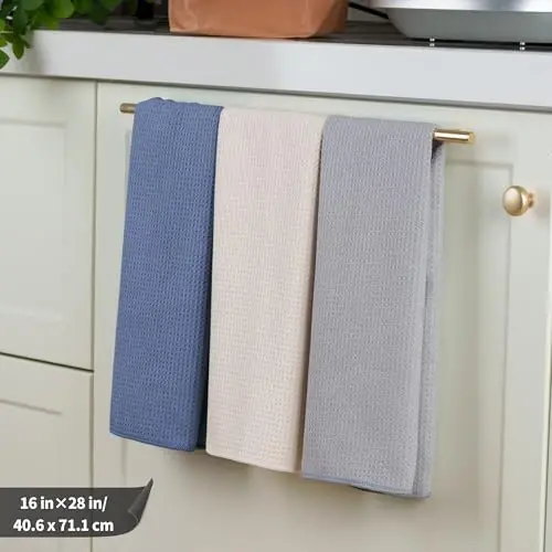 POLYTE Premium Microfiber Kitchen Dish Hand Towel Waffle Weave 12 Pack (16x28 in, Dark Blue, Gray, Off White) - 2
