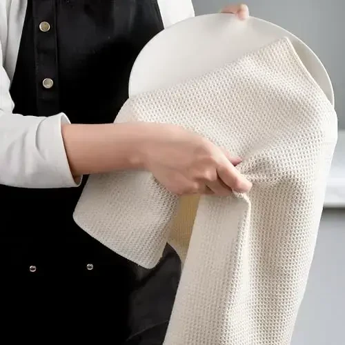 POLYTE Premium Microfiber Kitchen Dish Hand Towel Waffle Weave 12 Pack (16x28 in, Off White) - 7