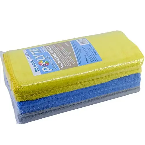 POLYTE Premium Microfiber Cleaning Towel,16x16 in 36 Pack (Blue,Gray,Yellow) - 6