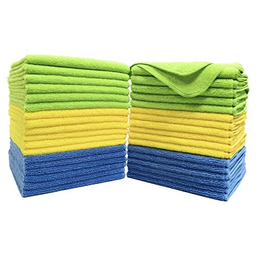 POLYTE Premium Microfiber Cleaning Towel,16x16 in 36 Pack (Blue,Green,Yellow) - POLYTE