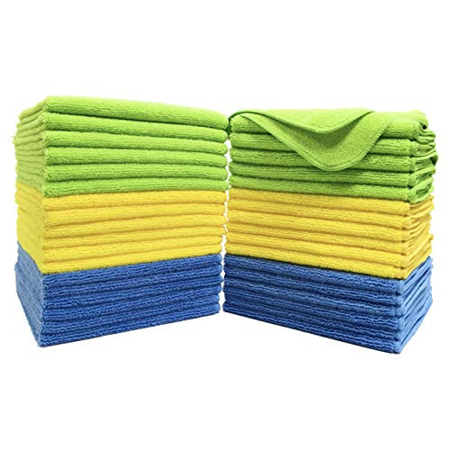 POLYTE Premium Microfiber Cleaning Towel,16x16 in 36 Pack (Blue,Green,Yellow) - 1
