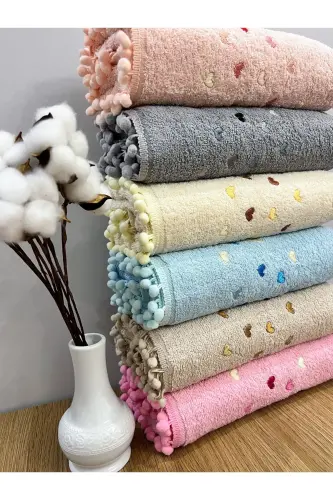 Pom-Pom Heart Embroidered 6-Piece 50x90 Hand and Face Towel Set - Assorted - 4